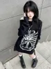 Женские свитера QWEEK Gothic Harajuku Skull Womne Пуловеры Y2k Goth Punk Вязаные черные топы с длинными рукавами Осенний трикотаж Cool Girl 230830