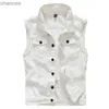 Nouveau gilet d'été coréen hommes blanc Denim gilet déchiré en détresse gilet jean veste sans manches pour homme grande taille M-5XL HKD230831