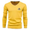 Mens Sweaters Cotton Luxury Brand Bee Embroidery Pullover Vneck Boys Solid Color High Quality Knitted Sweater Keep Warm Winter 230830