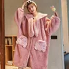 Vêtements de nuit pour femmes Automne Hiver À Capuchon Dessin Animé Corail Velours Femmes Robe Épaisse Flanelle Peignoir Loungewear Lâche Casual Vêtements De Maison Negligee