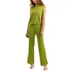 Women's Tracksuits Sleeveless Solid Color Baggy Casual Two Piece Elastic Pantsuit For Home Snow Women Dress Pants Tall