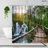 Shower Curtains 3D Tropical Forest Natural Scenery Waterproof Shower Curtain Green Trees Deep Forest Bathroom Partition Screen Bath Curtain R230831