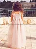 Flicka klänningar härliga blomma flickor paljett prinsessan klänning barn för bröllop brudtärna fest rosa ruffle ärmar barn födelsedagskläder