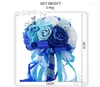 Dekoracyjne kwiaty ręcznie robione 24 -cm niebieskie białe mieszane Blossom Rose Rose Wstążki sztuczny kwiat bukiet ślub