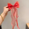 Children's long ribbon bow hair clip princess gauze super fairy child cute Korean edition hair braid with foreign style headwear hair clip