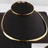 Schmuckeinstellungen Frauen 6mm Kragen Choker Halskette Armreif Armband Set Gold Edelstahl Schlangenkette 201 Drop Lieferung Dhmzv