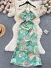 Robes décontractées Été Femmes Boho Style Floral Print Maxi Robe 2023 Sexy Lace Up Halter Sans Manches Creux Out Slim Back Slit Beach Sundress