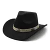 Szerokie brzegi czapki kowbojski kapelusz dla dżentelmena z skórzanym zespołem Cowgirl Jazz Cap Sombrero Hombre 230830