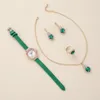 Montres-bracelets Sdotter Montre Femme Cool Wind Mode Diamant Bracelet Vert Quartz All-Match Collier Émeraude Boucles D'oreilles Bague Relojes Pa