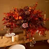 Decorative Flowers Autumn Artificial Rose Peony Silk Eucalyptus Leaves Bouquet Fake Fruit For Wedding Party Home Fireplace Table Fall Decor