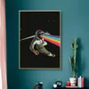 Peinture sur toile arc-en-ciel ciel étoilé conduisant une voiture créativité errant astronaute affiches murales impressions d'art pour salon garçons chambre décor photo cadeau sans cadre Wo6