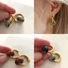 Charm White Natural Stone Donut Chunky Hoop Earring For Women Round Pärlor Hängande örhängen Travel Party Jewelry Gift 230830