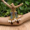 Hoop Huggie GLSEEVO Natural Pearl Garnet Cloisonne Plant Drop Earrings For Women Wedding Gift Ethnic Luxury Vintage Fine Jewelry GE0970 230831