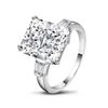 High Qualit European and American luxury 5 carat diamond ring radiant cut rectangle light luxury zircon ring925 silver