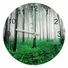 Horloges murales Automne Forêt Vert Lumineux Pointeur Horloge Maison Ornements Ronde Silencieuse Salon Bureau Décor
