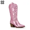 Boots Gogd Fashion Women Cowboy Short Ankel för Chunky Heel Cowgirl broderad Mid Calf Western 230831