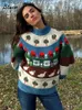 Maglioni da donna Maglione natalizio lavorato a maglia Simpatici cartoni animati Manica lanterna Girocollo Pullover Felpe Donna Natale Moda Famiglia Top 230831