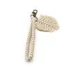Keychains Lanyards Boho Handmade Woven Rame Keychain With Leaf Charm //Designer Bag Accessories //Key Ring Chain/Tiny Keyring-10 Col Dhfau