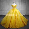 Jonquille épaules dénudées princesse Quinceanera robes 3D Floral Applique perlée à lacets Corset doux 15 robes débutantes