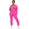 Designer Velvet Tracksuits Women Fall Winter Sweatsuits Lång ärm Huvajacka och Sweatpants Två 2 -delade uppsättningar Velor Outfits Bulk Partihandel kläder 10090