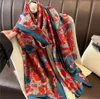 Fashion Scarf Silk Scarves Spring Luxury Chiffon Stripe Flower Print Beach Towel for Women Girl Sunscreen Thin Gauze Long Wrap 180*90cm