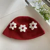 Berets Japanische Herbst- und Winter-Retro-handgemachte Blumen-Becken-Hut-süße vielseitige gehäkelte gestrickte weibliche Eimer-Hüte nette Fischer-Kappe