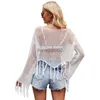 Kvinnors tröjor 2023 Spring Summer Thin Knitwear Hollow Out Pullover Sticked Women Beach Cover Ups Tassel Sexig Beachwear Bare Midriff Short Top HKD230831