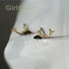 Stud Earrings GOLDtutu 14k Solid Gold Two Butterflies Crystal Earring Mini Dainty Women Minimal Simple Style Gift Bridesmaid