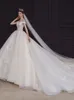 2023 princesa Una línea vestidos de novia con cuello en V largo brillante bling vestidos de novia de encaje grande largo tren de barrido más tamaño vestido de novia de playa árabe turco brillante vestido de noiva