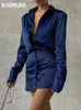Robes décontractées de base IAMSURE solide Satin chemise robe élégante mode bureau dames col rabattu à manches longues Mini pour les femmes automne 230830