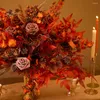 Decorative Flowers Autumn Artificial Rose Peony Silk Eucalyptus Leaves Bouquet Fake Fruit For Wedding Party Home Fireplace Table Fall Decor