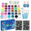 Autres fournitures de tatouage Visage Autocollants temporaires Glitter Maquillage Adultes Kit de tatouage temporaire brillant 12 feuilles 26 couleurs scintillantes 2 colle 5 pinceaux 230830