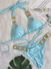 Damenbadebekleidung Sexy Halter Shiny Crystal Diamond Bikini Frauen Badeanzug Weibliche Zweiteilige Set Brasilianische Badende Badeanzug Schwimmen