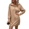 Robes décontractées Mode robe tricotée femmes pull pulls automne hiver col rabattu haut femme kaki à manches longues droite