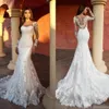 2023 Modern Mermaid Wedding Dresses 3D Appliced ​​Spets Sheer Neck Long Sleeve Brudklänningar Illusion Wedding Dress Robe de Mariee GB3048