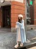 Women's Sweaters retro Vintage blue Loose Sweater overcoats Solid Oversized Jumper outerwear Wholesale 230831