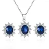 Ensemble de boucles d'oreilles et collier pour femmes, Design de luxe, bijoux en Zircon tournesol, cristal bleu exquis, cadeau romantique pour la saint-valentin