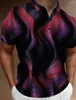 Polos para Hombres Camisa Polo De Línea Geométrica para Hombres Camisetas De Manga Corta Informales con Estampado 3D Jersey Suelto con Cuello Redondo De Verano Tops Frescos Moda Streetwear