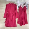 Vêtements de nuit pour femmes Femmes Deux Pièces Kimono Peignoir Robe Avec Chemise Dentelle Chemise De Nuit Costume V-cou D'été Loungewear Sexy Chemise De Nuit