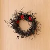 Decoratieve bloemen Zwarte roos krans Spooky Halloween Dode tak Garland Realistische simulatiebloem voor deurhangende muur