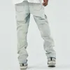 Мужские джинсы головы прямая высокая флеш -боковые молнии ковбойский дизайн бренда ощущение земли белое male2263