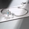 Braccialetti a maglie Semplice fiocco di neve Blu cielo Zircone Bracciale a catena regolabile Colore argento per donna Accessori stile foresta SB113