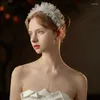 Başlıklar V743 Zarif Düğün Gelin Saç Çember Fırlatılmış Tül İnci Boncuk Nedime Başlık Kadın Pageant Balo Saç Giyin