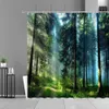 Rideaux de douche Moderne 3D impression forêt rideaux de douche plante verte arbre paysage rideau avec pour salle de bain tissu imperméable R230831