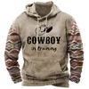 Herren Hoodies Vintage Cowboy Muster Hoodie Übergroßes Sweatshirt für Männer Casual Street Herrenbekleidung Tops Männlicher klassischer Stil Pullover