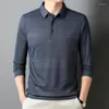 Polo da uomo con risvolto, design confortevole, maniche lunghe, polo casual, top a righe da lavoro