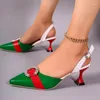 Sandaler höga klackar slingback kvinnor pumpar Metallic Crystal Pointy Toe Stiletto Heeled Shoes Party Dress Zapatos de Mujer