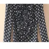 Jumpusy damskie Rompers moda Polka kropka nadruk bodysuit bodysuit czarna koszula na ciele długie rękawy bluzki żeńskie koreańskie falbany romper tops 230830