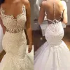 2020 Sheer Neck Mermaid Wedding Dresses Illusion Bodice Sexy Back Lace Appliqued Custom Made Wedding Gown Plus Size vestido de nov199W