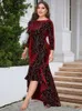 Plus Size Dresses 5XL Velvet Formal For Women Clothing Autumn Winter Vintage Three Quarter Irregular O Neck Midi Party